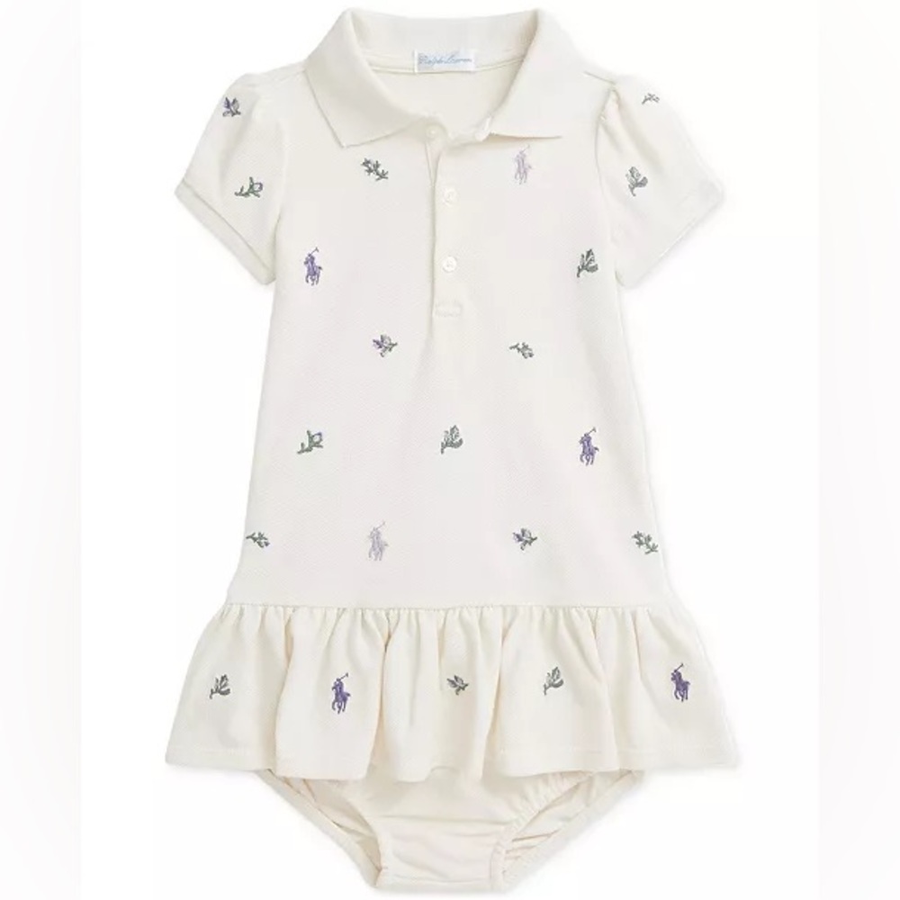 Polo Ralph Lauren Baby Polo Dress with Floral Embroidery EUC